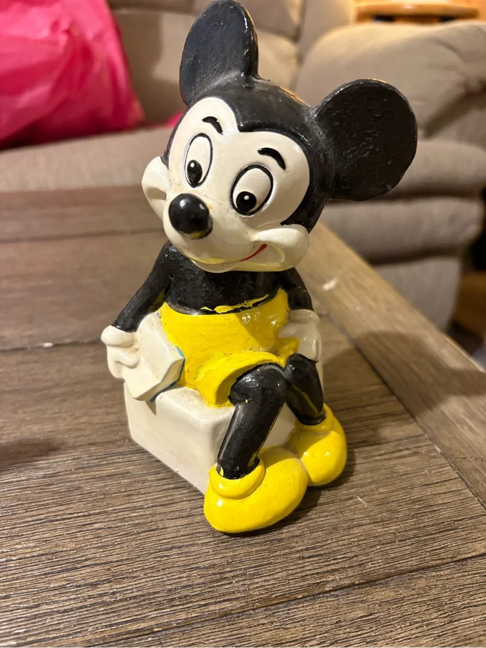 Vintage Style Black and White Mouse Figurine Toy Pair - Yellow & Red Accents